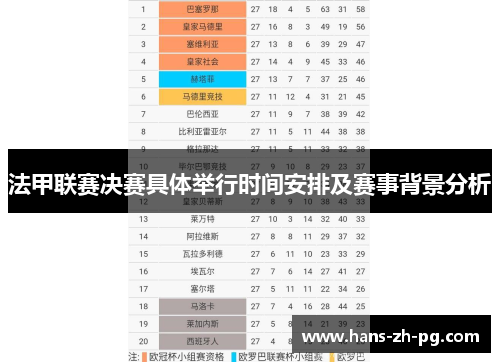 法甲联赛决赛具体举行时间安排及赛事背景分析